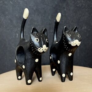 VINTAGE Handcrafted Black Cat Figurines Napkin Holder Ring